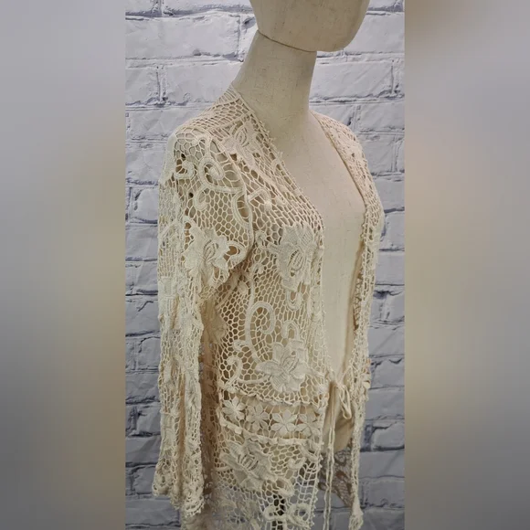 Vintage 90s Women's Crochet Open Knit Cardigan Nature Designs Mexico One Size - Picture 7 of 16